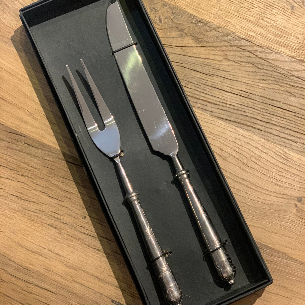Stainless Steel Carving Set, Dragonfly design on handle. at Unearthed Homewares