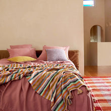 Load image into Gallery viewer, Azure multi coloured woven stripe throw with tassels by kip n co at Unearthed Homewares
