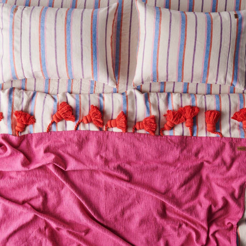 Fiesta Throw,  Pink and red, tassels, by kip n co at Unearthed Homewares