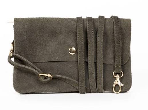 Suede Clutch / Crossbody Bag - Olive
