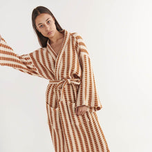 Load image into Gallery viewer, Tan Cream Stripe Waffle Bath Robe
