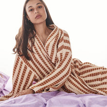 Load image into Gallery viewer, Tan Cream Stripe Waffle Bath Robe
