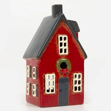 Load image into Gallery viewer, Alsace Tea Light Cottage Red with Wreath
