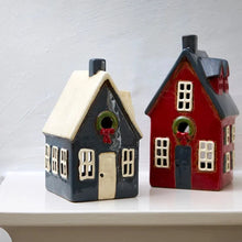 Load image into Gallery viewer, Alsace Tea Light Cottage Red with Wreath
