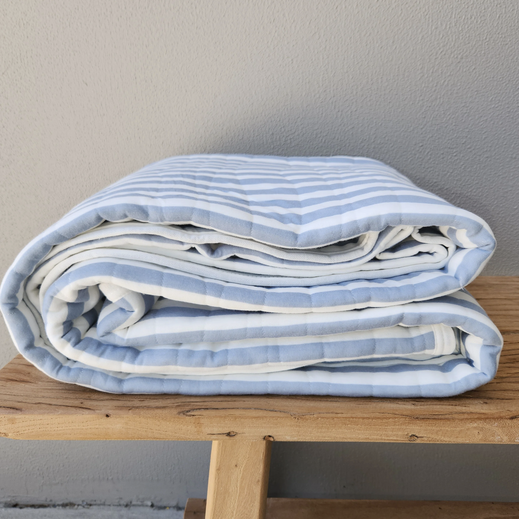 Cotton Quilted Bedcover - Blue Stripe