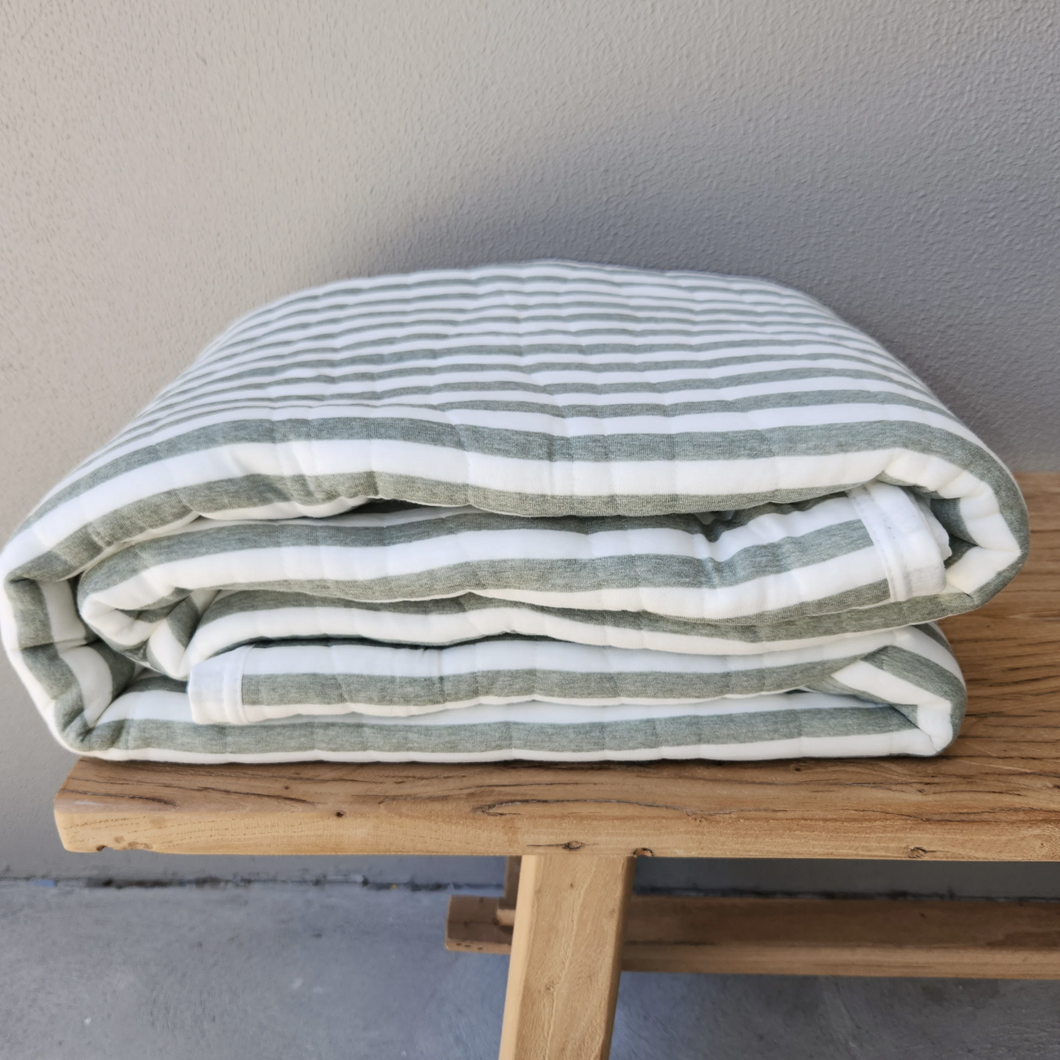 Cotton Quilted Bedcover - Sage Green Striped