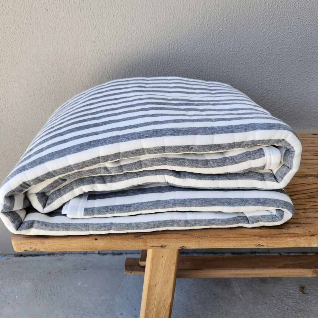 Cotton Quilted Bedcover - Charcoal Stripe