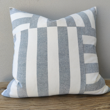 Load image into Gallery viewer, Caribbean Square Linen Cushion | White &amp; Navy Tagram
