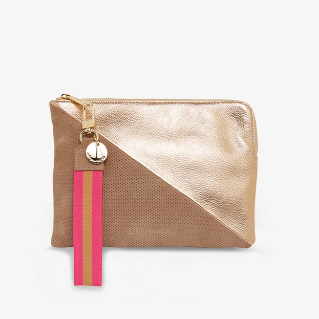 Arlington Milne - Paige Clutch | Rose Gold and Fawn Suede